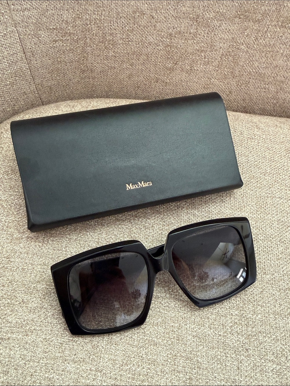 MaxMara Black Oversized Square Sunglasses with Case